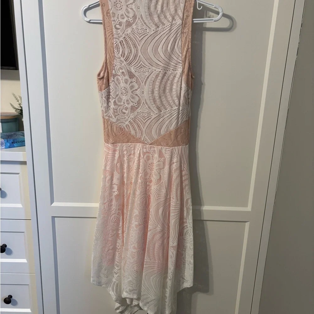 BCBGMAXAZRIA “Meilani” Lace Dress XXS NWT Blush Pink/White High-Low - Picture 4 of 11